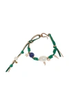 JOIE DIGIOVANNI FOREST SKY KNOTTED LEATHER 18K ROSE GOLD PEARL; LAPIS BRACELET