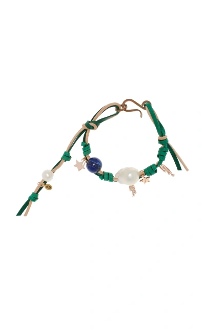 Joie Digiovanni Forest Sky Knotted Leather 18k Rose Gold Pearl; Lapis Bracelet In Green
