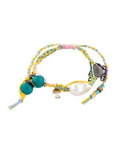 Pre-owned Joie Digiovanni Pearl Trippin Sunshine Silk Rocker Bracelet, 8.75" In Green/pink/purple
