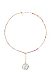 Joie Digiovanni Raspberry Sherbert 14k Yellow Gold Diamond Sapphire Pearl Necklace In Multi