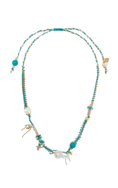 Joie Digiovanni Sand Knotted Silk Turquoise; And Pearl Necklace In Blue