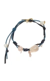 JOIE DIGIOVANNI STARRY NIGHT KNOTTED LEATHER 18K ROSE GOLD PEARL BRACELET