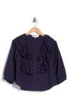 Joie Double Ruffle Collar Button Front Top In Blue