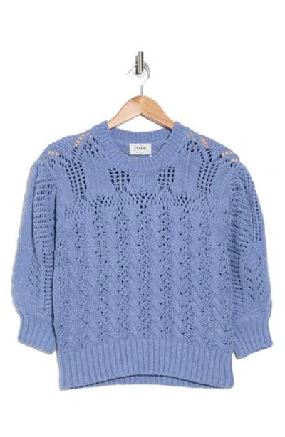 Joie Ella Cotton Pointelle Three-quarter Sleeve Sweater In Country Blue