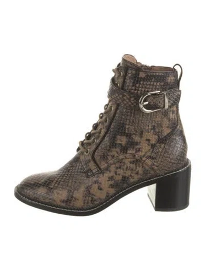 Pre-owned Joie Embossed Leather Animal Print Boots In Brown