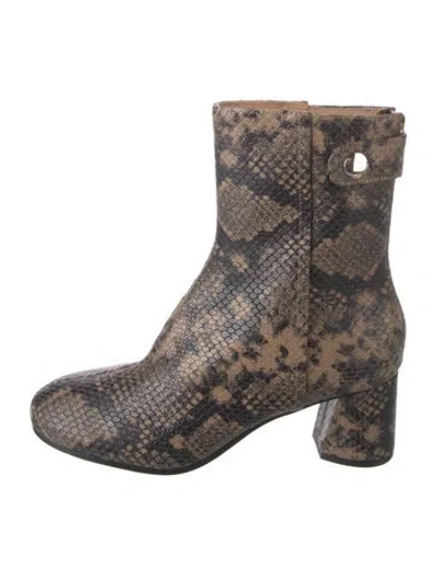 Pre-owned Joie Embossed Leather Animal Print Boots In Brown