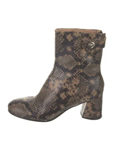 Pre-owned Joie Embossed Leather Animal Print Boots In Neutrals