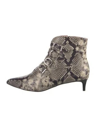 Pre-owned Joie Embossed Leather Animal Print Lace-up Boots In Neutral