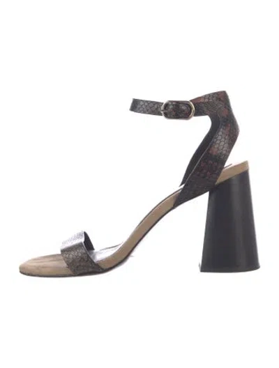 Pre-owned Joie Embossed Leather Animal Print Sandals In Blue