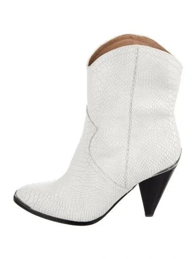 Pre-owned Joie Embossed Leather Western Boots In White