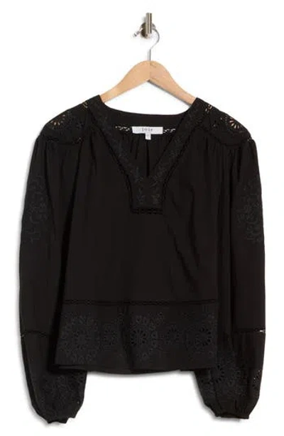 Joie Embroidered Blouson Sleeve Top In Black