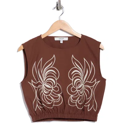 Joie Embroidered Crop Top In Chocolate/ White