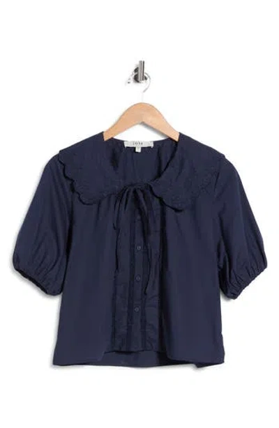 Joie Embroidered Scallop Collar Top In Blue