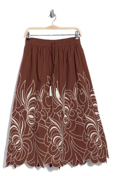 Joie Embroidered Tassel Tie Front Skirt In Chocolate/ White