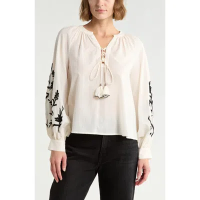 Joie Embroidered Tie Neck Top In White