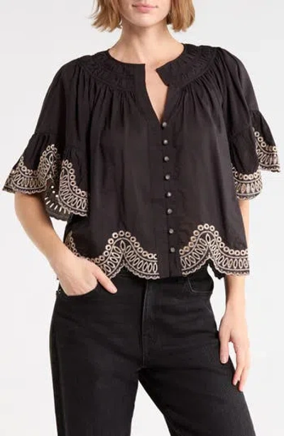 Joie Embroidered V-neck Blouse In Black
