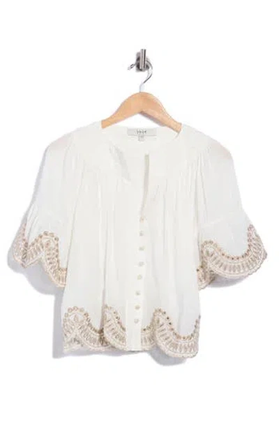 Joie Embroidered V-neck Blouse In White