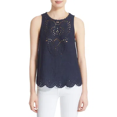Joie 'encycllia' Sleeveless Linen Eyelet Top In Blue