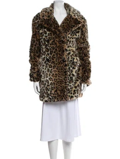 Pre-owned Joie Faux Fur Animal Print Faux Fur Coat In Brown