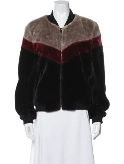 Pre-owned Joie Faux Fur Colorblock Pattern Bomber Jacket In Black