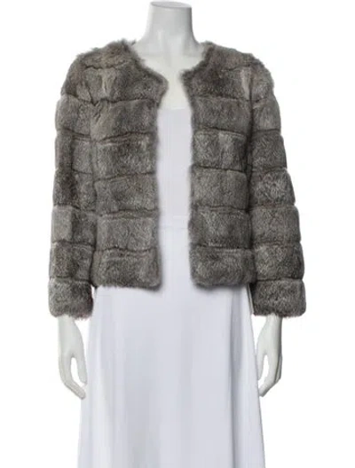 Pre-owned Joie Faux Fur Tweed Pattern Fur Jacket In Gray