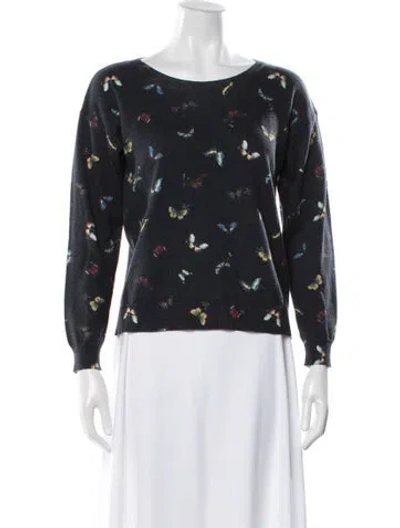Pre-owned Joie Floral Print Crew Neck Sweater In Black