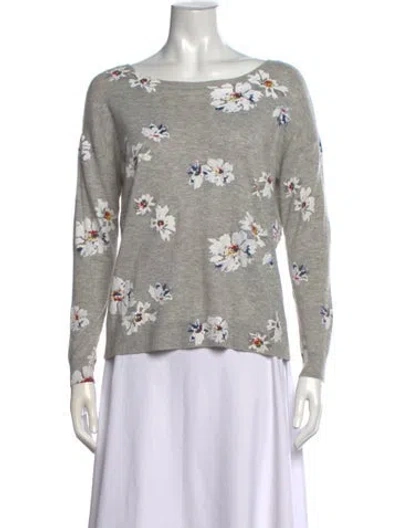 Pre-owned Joie Floral Print Crew Neck Sweater In Grey