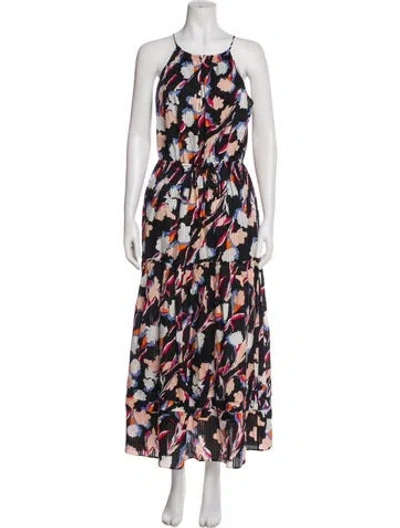 Pre-owned Joie Floral Print Long Dress In Black
