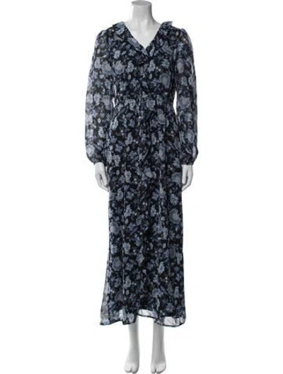 Pre-owned Joie Floral Print Long Dress In Blue