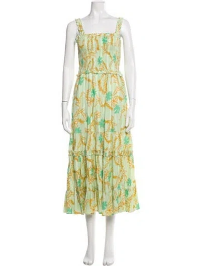 Pre-owned Joie Floral Print Long Dress In Green