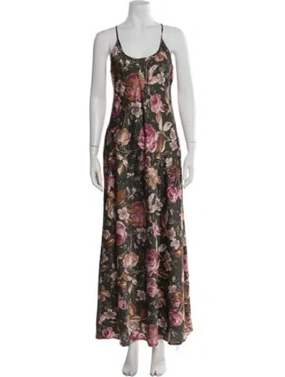 Pre-owned Joie Floral Print Long Dress In Green