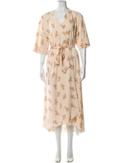 Pre-owned Joie Floral Print Long Dress In Neutral
