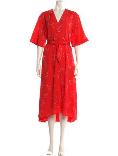 Pre-owned Joie Floral Print Long Dress In Red