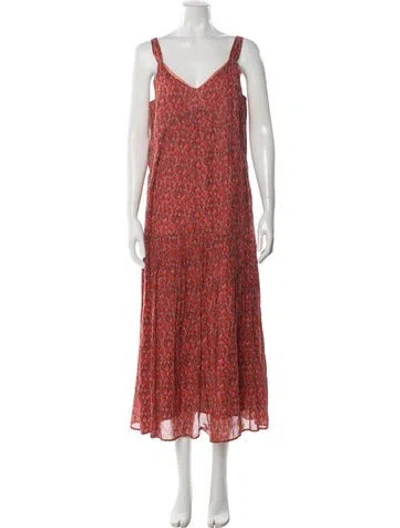 Pre-owned Joie Floral Print Long Dress In Red