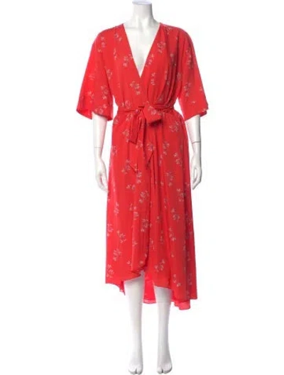 Pre-owned Joie Floral Print Long Dress In Red