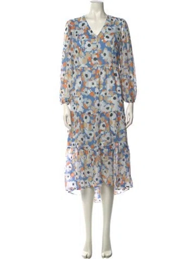 Pre-owned Joie Floral Print Long Dress W/ Tags In Blue