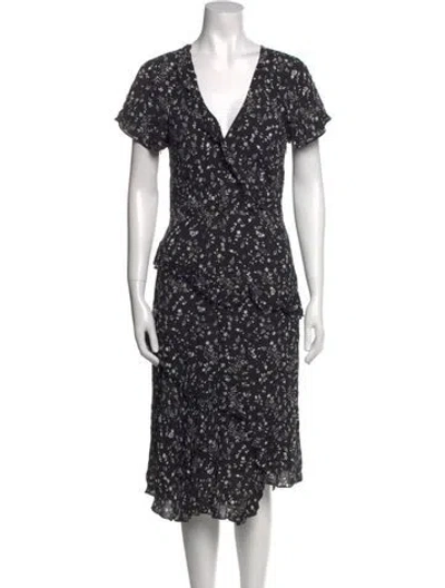 Pre-owned Joie Floral Print Midi Length Dress In Black