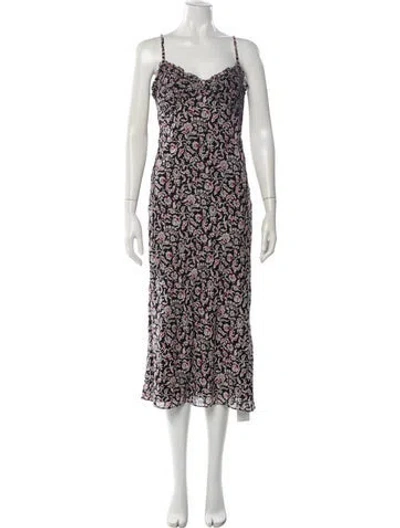 Pre-owned Joie Floral Print Midi Length Dress In Black