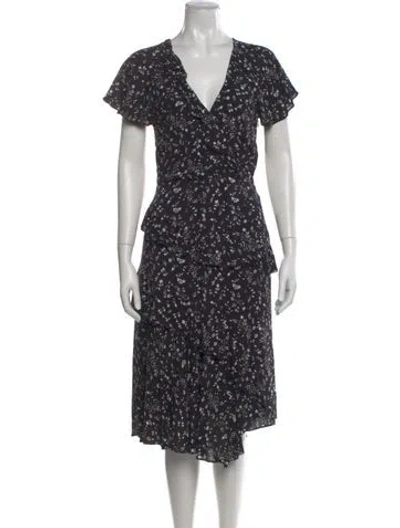 Pre-owned Joie Floral Print Midi Length Dress In Black