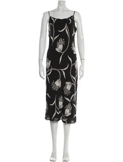 Pre-owned Joie Floral Print Midi Length Dress In Black