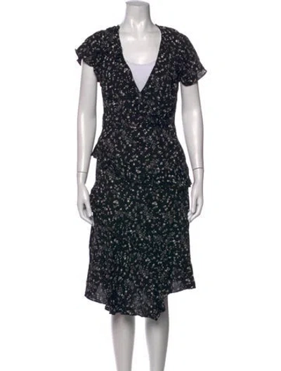 Pre-owned Joie Floral Print Midi Length Dress In Black
