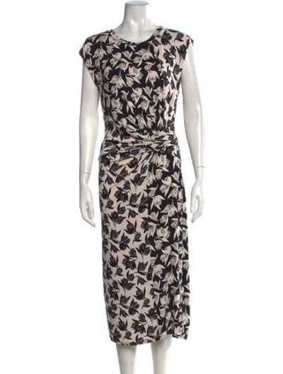 Pre-owned Joie Floral Print Midi Length Dress In Black