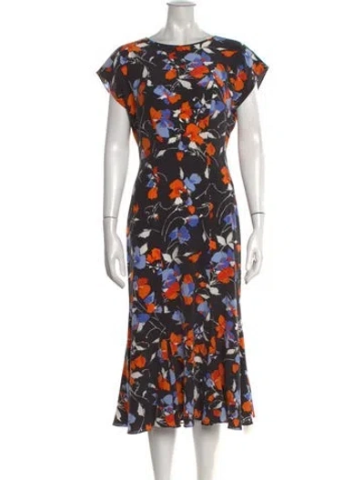Pre-owned Joie Floral Print Midi Length Dress In Black