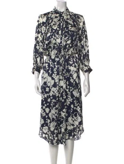 Pre-owned Joie Floral Print Midi Length Dress In Blue