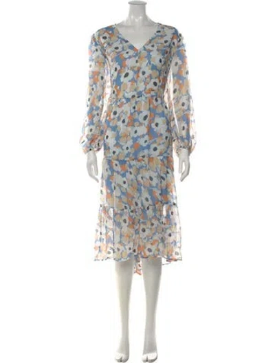 Pre-owned Joie Floral Print Midi Length Dress In Blue