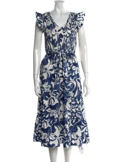 Pre-owned Joie Floral Print Midi Length Dress In Blue