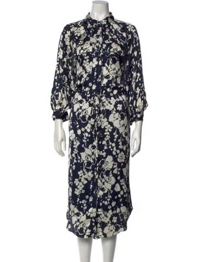 Pre-owned Joie Floral Print Midi Length Dress In Blue