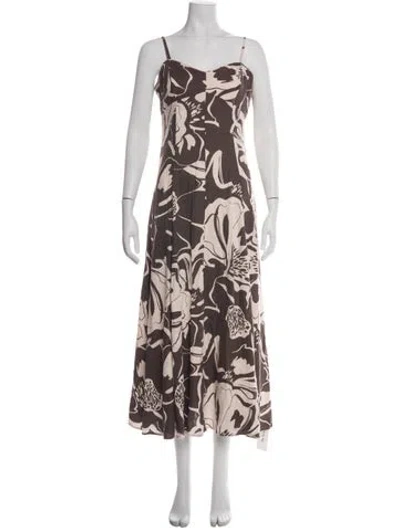 Pre-owned Joie Floral Print Midi Length Dress In Brown