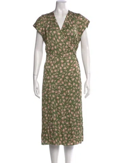 Pre-owned Joie Floral Print Midi Length Dress In Green