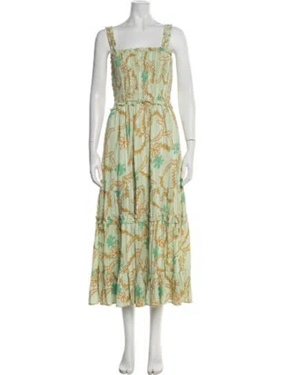 Pre-owned Joie Floral Print Midi Length Dress In Green